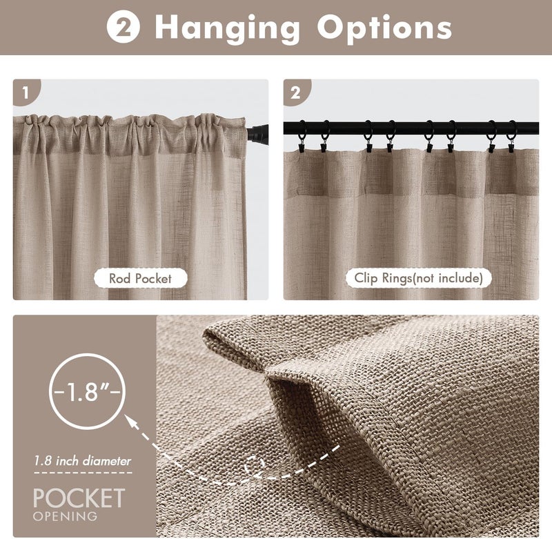 MIULEE Taupe Linen Curtains 72 Inch Length 2 Panels Set for Living Room Bedroom Tan Semi Sheer Light Filtering Farmhouse Rod Pocket Long Soft Thick Linen Textured Window Drapes W42XL72 - Image 5